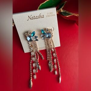Natasha Couture Gold and Blue Crystal Earrings
